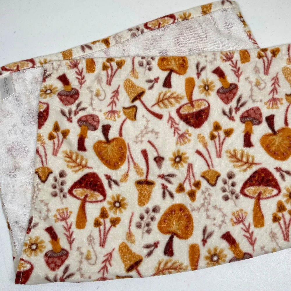 Shabby Chic Mushroom Hand‎ Towel Cream Orange Bamboo Cotton Cottagecore Boho